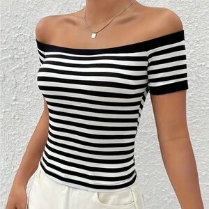 Off the Shoulder Striped Black and White Blouse